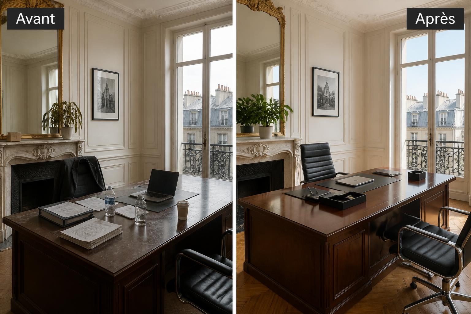 Avant / Après — bureaux professionnels parisiens nettoyés et remis en état