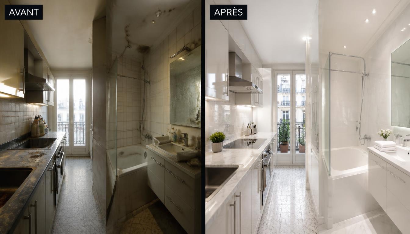Avant / Après — cuisine et salle de bain rénovées et assainies