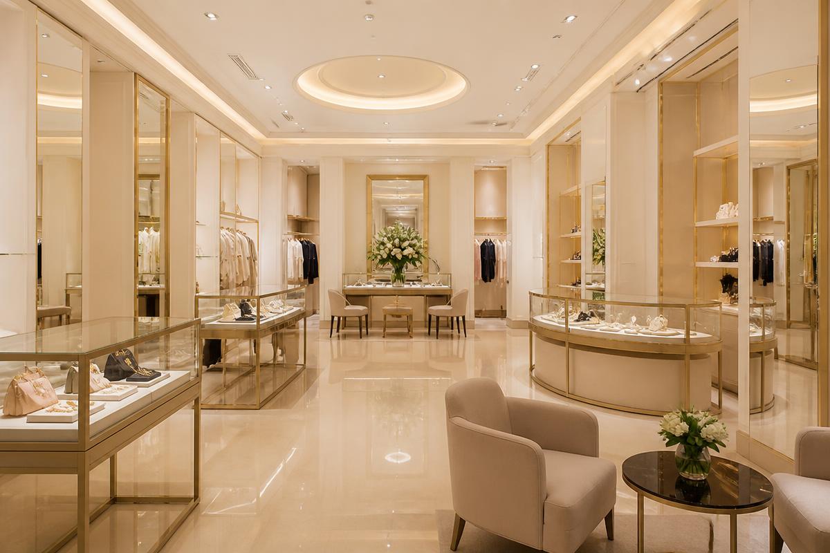 Boutique de luxe parisienne impeccable et accueillante